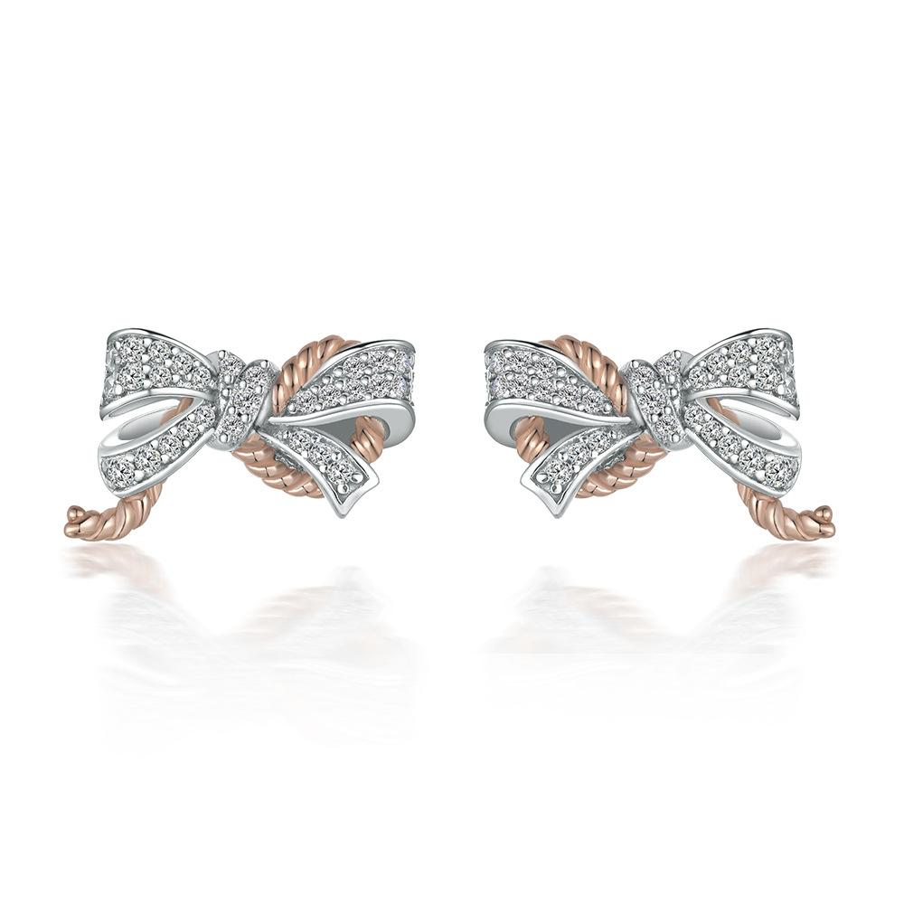 

Popular S925 Sterling Silver Jewelry Bow With Diamonds, Zircon Earrings, Color Separation Studs 925 Silver белого золота