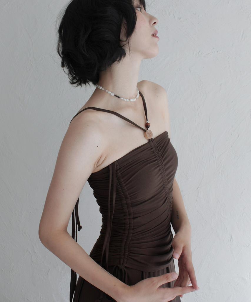 Rubati Shirred Strap Tube Top Dress_Brown