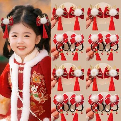 Tassels Chinese Tassel Fan Hairpin Cloth New Year Bow Hairpin Japanese Kimono Headwear  Decorations