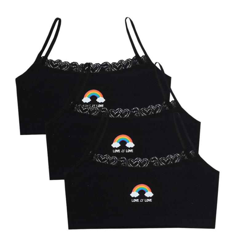

3PCS Teenage Girls Small Training Bras Cute Kids Rainbow Printed Sports Vest Bra Students Children Brassiere Underwear Tube Tops чёрный