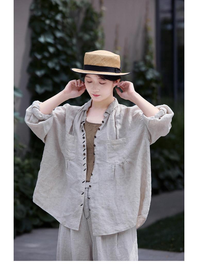 Summer Retro Slimming Linen Lapel Shirt for Women
