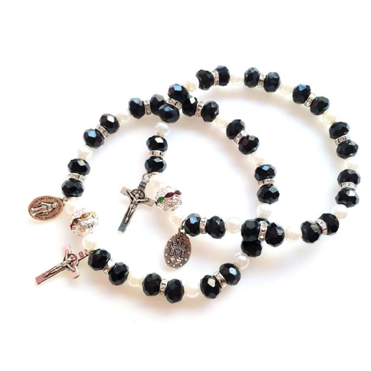 Cross Rosary Bracelet Elastic Bead Jewelry Men Hand Decoration Supplies