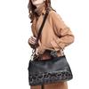 Genuine Leather Leopard Print Boston Bag for Women Top-Grain Leather Shoulder Satchel