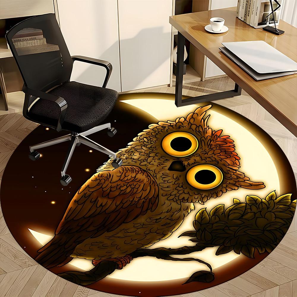 1PC Moonlit Owl Office Round Area Rug, Mat Suitable For Office, Under Office Chairs Bedroom Living Room Home Decor, Room Deco