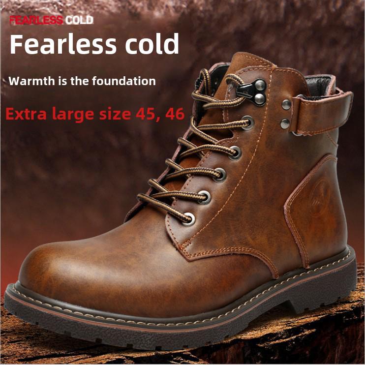 2023 Men's British Plus Velvet Leather Martin Boots - Mid-Cut, Warm, Fashionable, Trendy, Casual Cotton Footwear