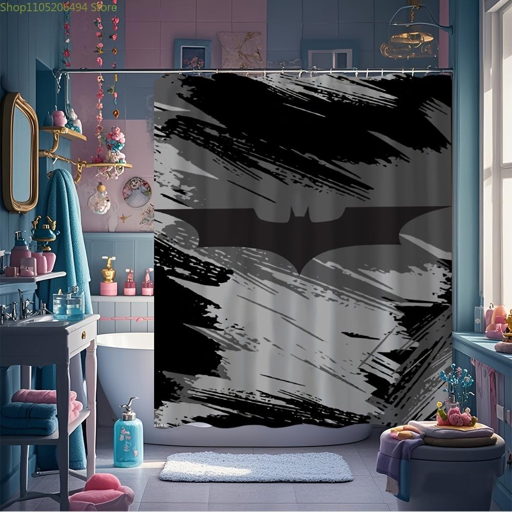 1pc Batman Movie Anime-Themed Shower Curtain, 180.09x180.09 cm, Black & White Graphic Design with "Batman" Logo, Polyester Mat