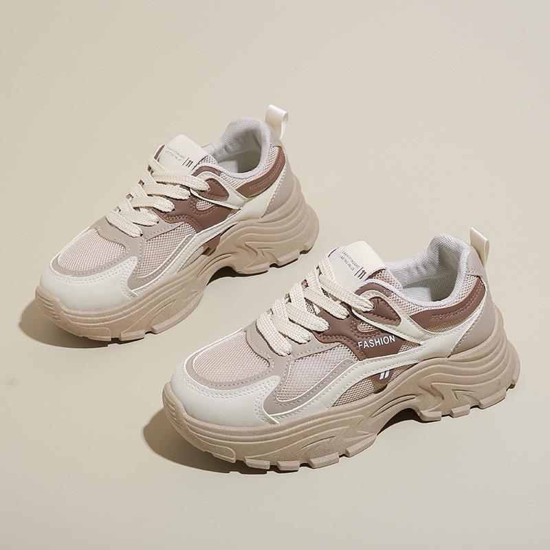 Women's 2024 Autumn Korean Style Thick-Soled Breathable Mesh Sneakers 