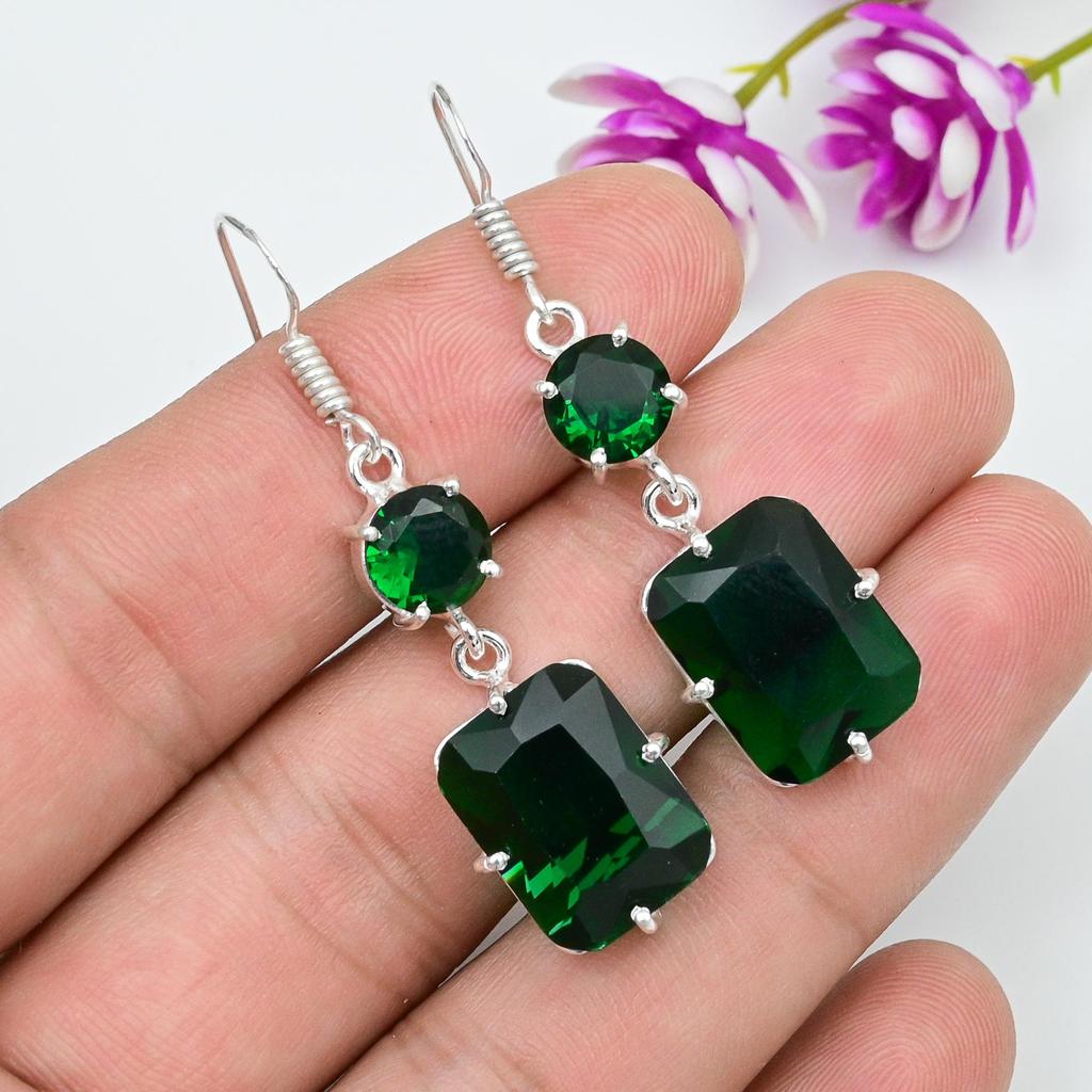Chrome Diopside Handmade Gemstone Earrings, 925 Solid Sterling Silver Earrings, Unique Design Jewelry Earrings