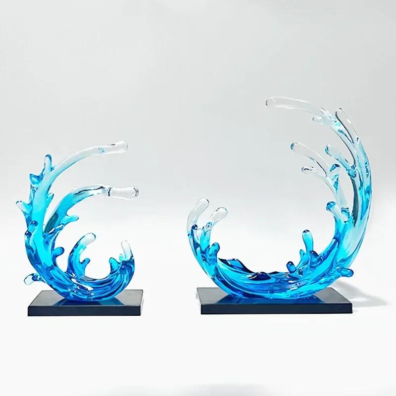 

Фен-шуй Богатство Энергия Воды Волна с Фиолетовым Жемчугом Смола Украшения Дома Офис(Включая базу дисплея) 24X12X26CM синий