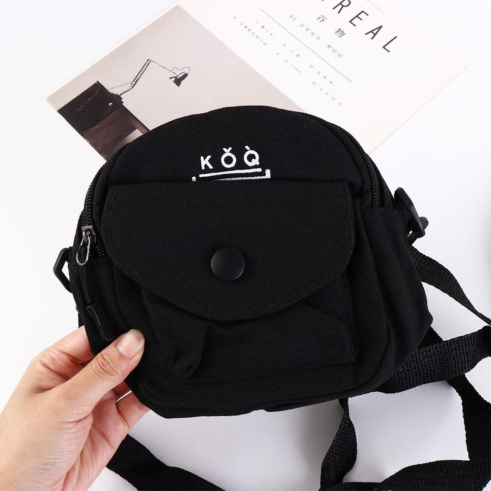 Solid Color Casual Crossbody Bag Zipper Small Messenger Bag Fashion Canvas Shoulder Bag  Student