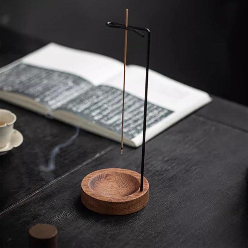 Upside Down Incense Stick Holder with Ash Catcher Bowl, Wooden and Metal Hanging Incense Burner, Clean Ash Collecting Design