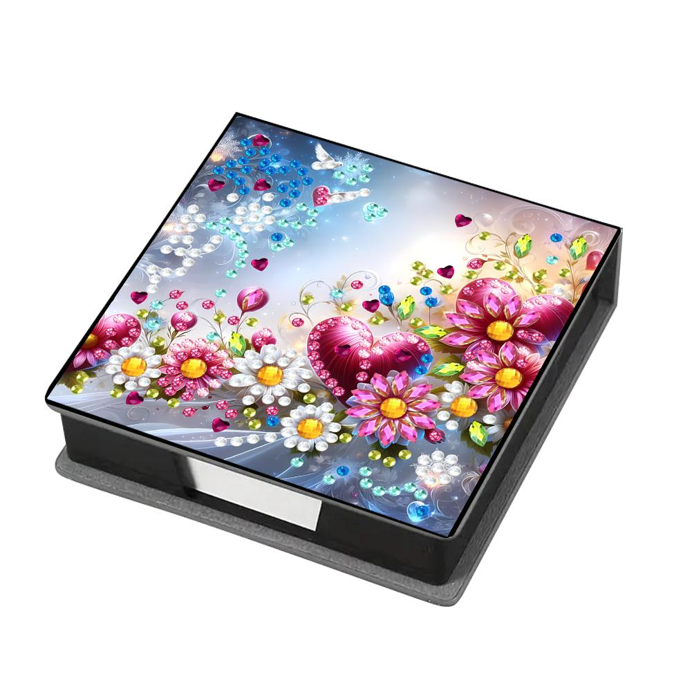 Leather Animals Gem Painting Memo Pad Holder Mosaic Kit Pattern Diamond Art Note Box with 160 Sheets of Paper for DIY Art Craft