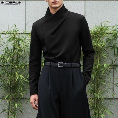 Übergroße Herren High-Neck Langarm Freizeit Locker T-Shirts Oberteile