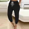 Women's Solid Color Loose Slimming Running Fitness Pants High Waist Lace-up Small Foot Pocket Nine-inch Pant