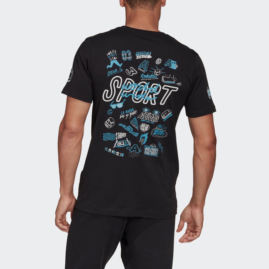 Adidas Doodle 360 Allover Print Casual Athletic Short Sleeve T-Shirt Men Tops Black FR5534