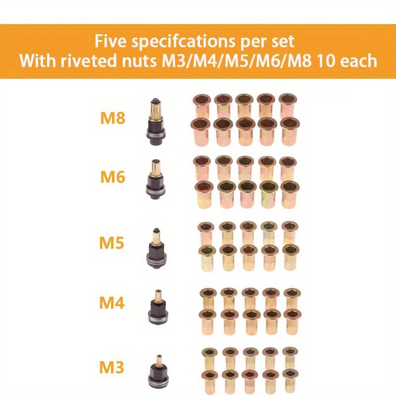 33/55PCS Rivet Gun Head Kit,Manual Rivet Nut Tool,3/5 Heads +30/50 Nuts,M3-M12 Full Range,3-in-1/5-in-1,Industrial & Home Use