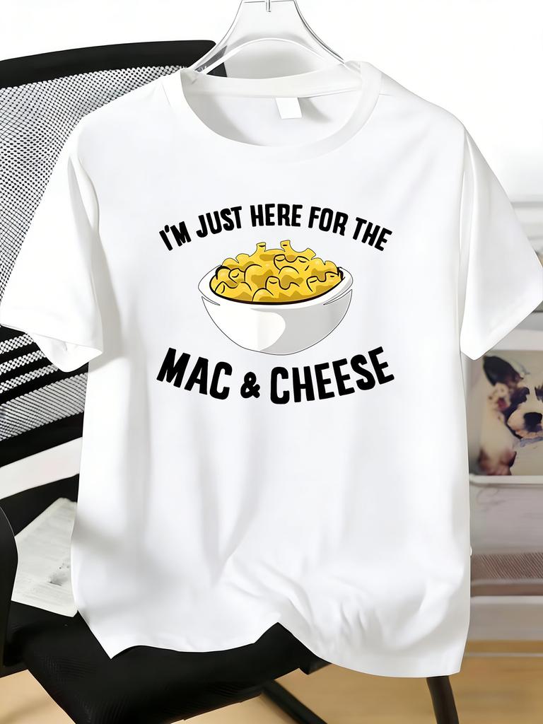 Unisexs Tee Funny Mac And Cheese Bowl Letter Text Print Cotton Short Sleeve Male Casual Streetwear Outdoor Daily Basic Fashion Top