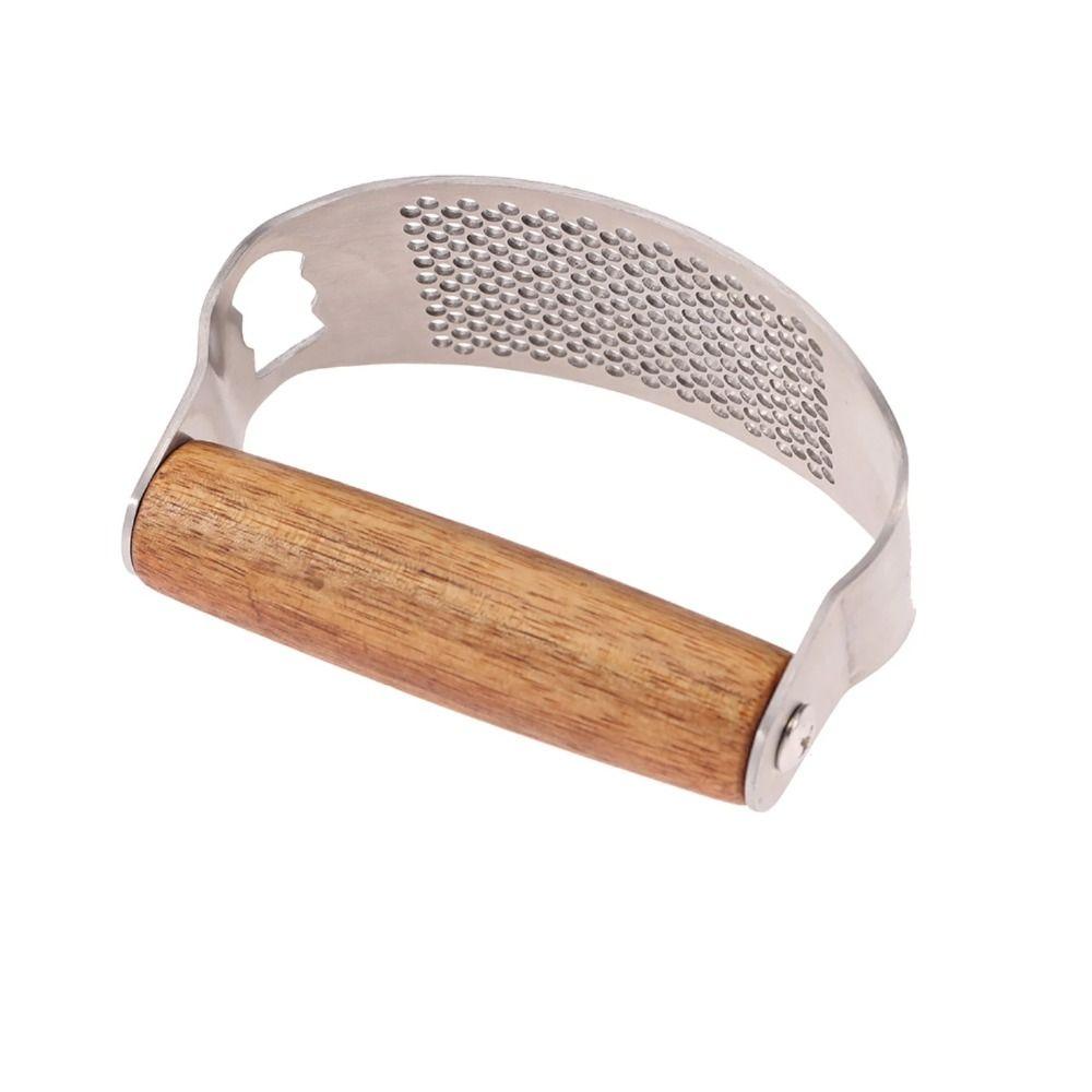 Stainless Steel Garlic Presse Manual Honeycomb Design Garlic Mincer Ergonomic Design Wooden Handle Garlic Crusher for Ginger