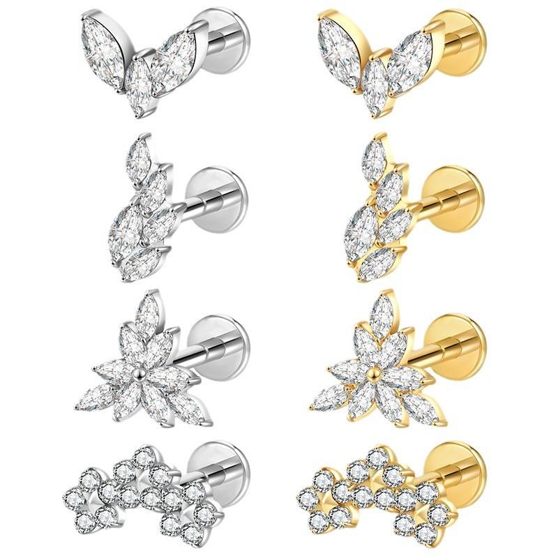 F136 Titanium Alloy Lip Studs Cross-Border Hot Women s Jewelry Zircon Earrings G23 Body Piercing Jewelry 25&8*1.2mm серебряный