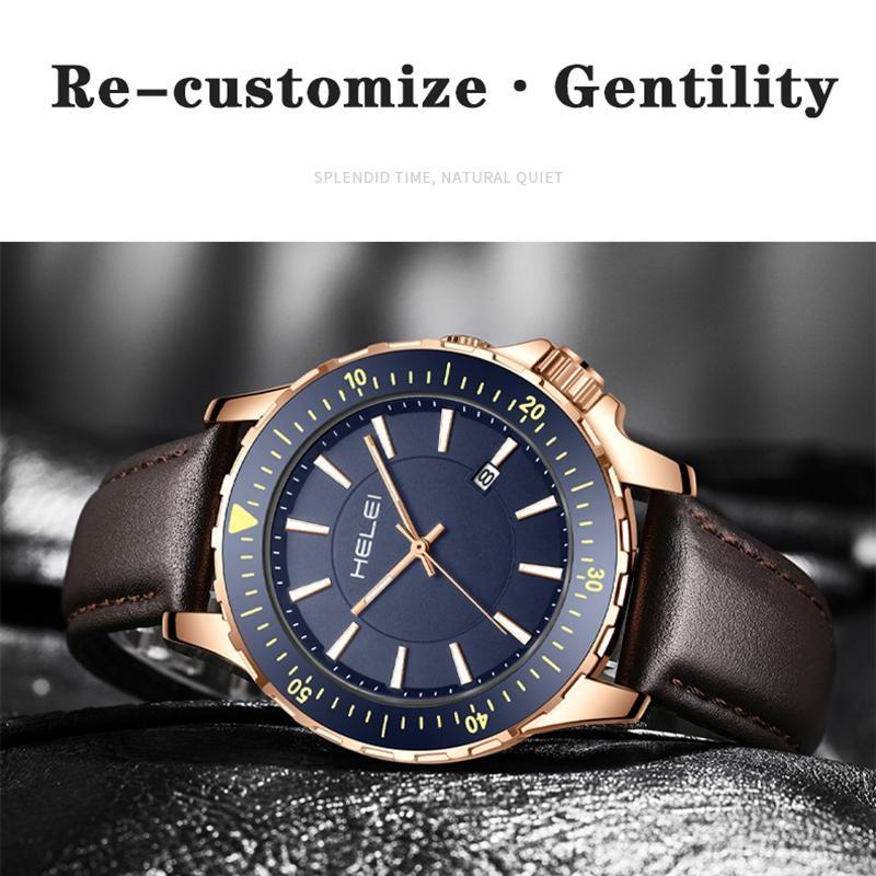 HELEI Mode Sport Quarz Uhr Datum Magnetisches Silikon Leuchtarmband Herren Leder Armbanduhr