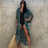 Bikini Cover Up Damen Batikmuster Strand Kimono Badeanzug Cape Sommer Wickelkleid mit Gürtel Urlaubsbadeanzug
