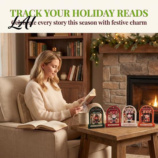 Reading Tracker Calendar Wooden Christmas Tracker Santa Arch Shelf Desktop Decor Decorative Holiday Table Ornaments with Adjustable Number Counters