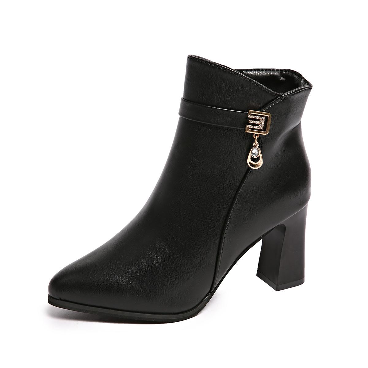 

Pointed Toe Side Zipper High Heel Fashion Boots Women s Plus Size 35-42 Chunky Block Heel Ankle Booties for Casual Daily Wear 35