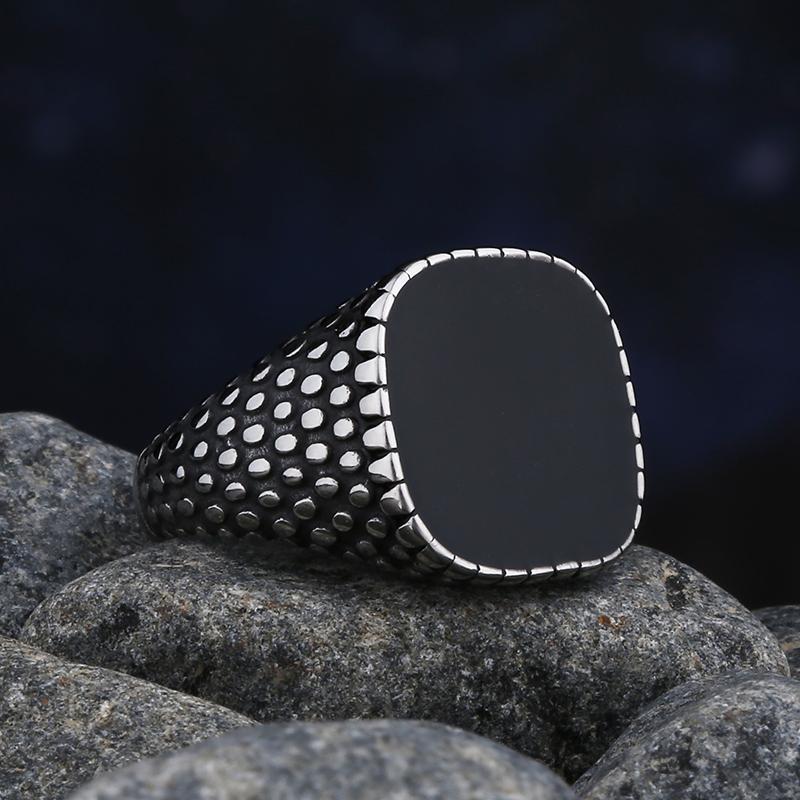 Simple Fashion Stainless Steel with Black Agate Stone Rings for Men Women High Quality Wedding Jewelry Gifts Dropshipping