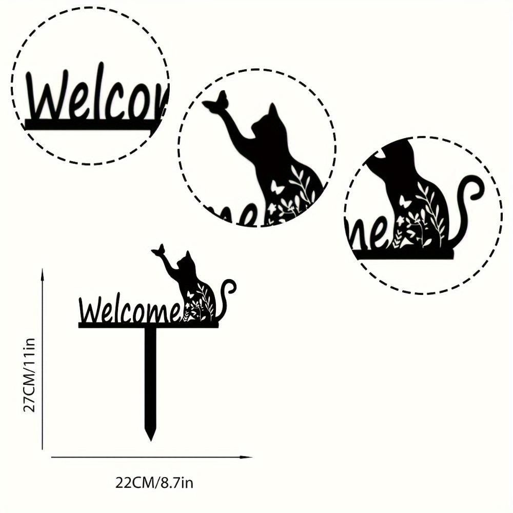 Metall-Katzensilhouette Gartenschild Außenbereich Terrassendekoration Rasenpfahl