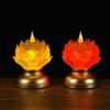Amber Lotus Flame LED Buddha Offering Lamp - Dual Use: Battery/Plug-in with Floating Candle Holder