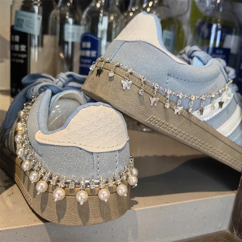 1 PCS Ballet Shoe Sneakers Pearl Heel Shoes Chain Luxury Rhinestone Butterfly Star Bling Bow Girl Shoes Decoration Accessorie