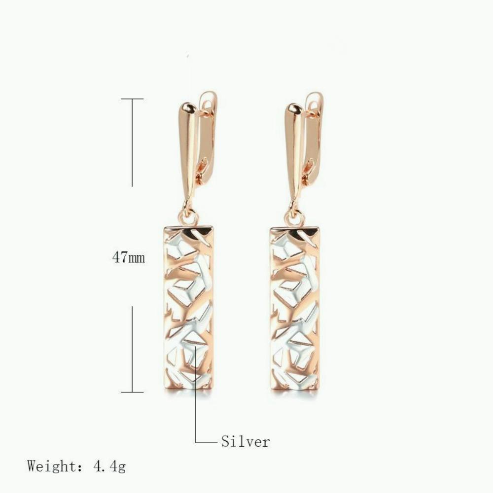 Полые резные двухцветные серьги-бирки Серьги из розового золота серебряный/розового золота — фото 2