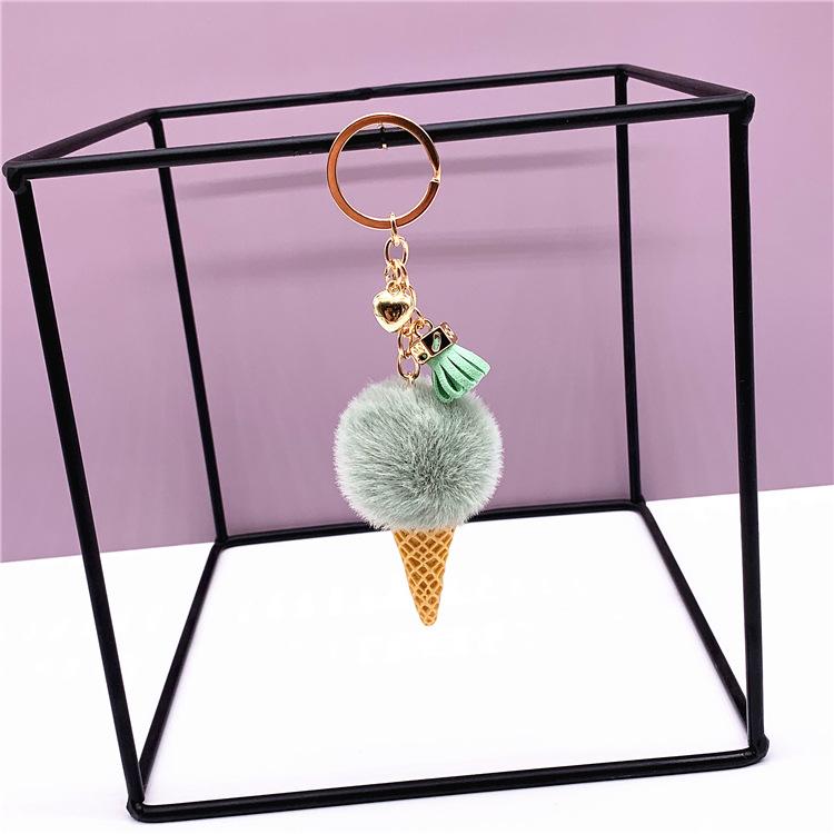 

Ice Cream Keychain Cute Bag Cartoon Plush Pendant Sweet Cone Car Key Chain Ring Furry Ball Creative Key Ring Gift зелений