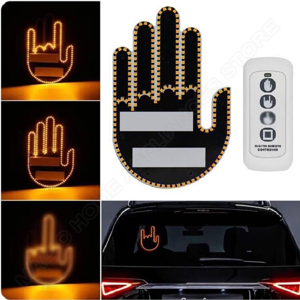 Car Finger Light with Remote Control Cool Funny Car Interior Light Finger Up LED Middle Finger Hand Lamp Rear Windshield LED
