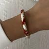 Retro New Trend Enamel Dropped Glaze Flower Texture Bracelet for Women Unique Design Evil Eye Floral Zircon Bangle Party Jewelry