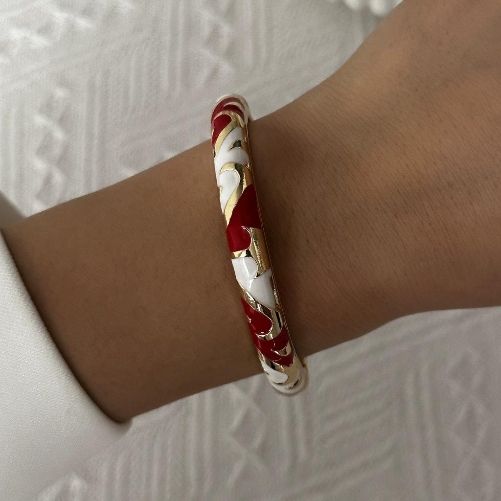 Retro New Trend Enamel Dropped Glaze Flower Texture Bracelet for Women Unique Design Evil Eye Floral Zircon Bangle Party Jewelry
