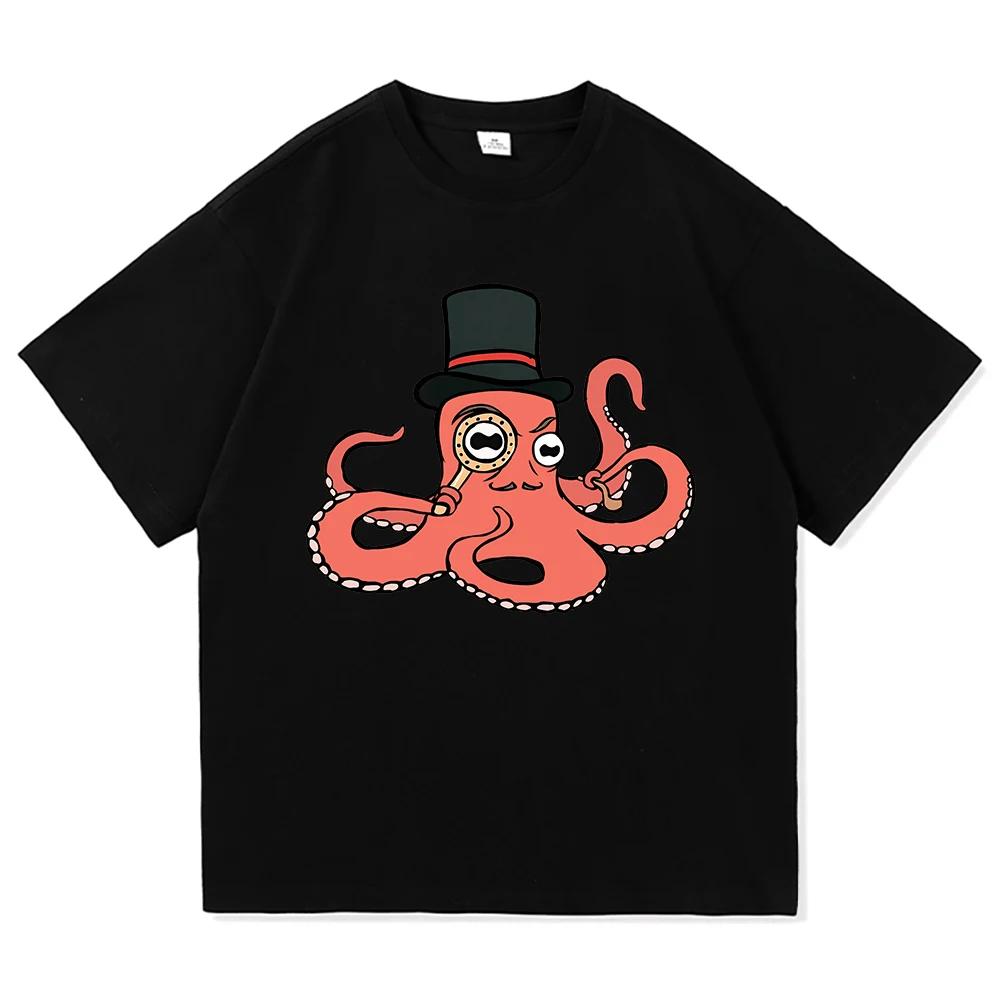 Oktopus mit Mütze T-Shirt Japanischer Stil Lustige Herren Kinder Kleidung Harajuku Kleidung Vintage Hochwertige Oberteile Baumwoll-T-Shirts