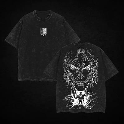Anime Attack On Titan Eren Jaeger Graphic T Shirt Men Women Cotton Tshirts Vintage Washed Clothing Harajuku Male Manga T-shirt