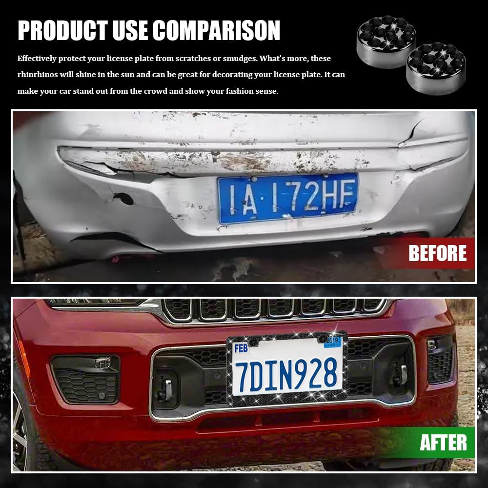 Bling License Plate Frame for Women, License Plate Cover, Sparkly License Plate Frames, Stainless Steel Car Accessories with Diamond Sparkle Glitter