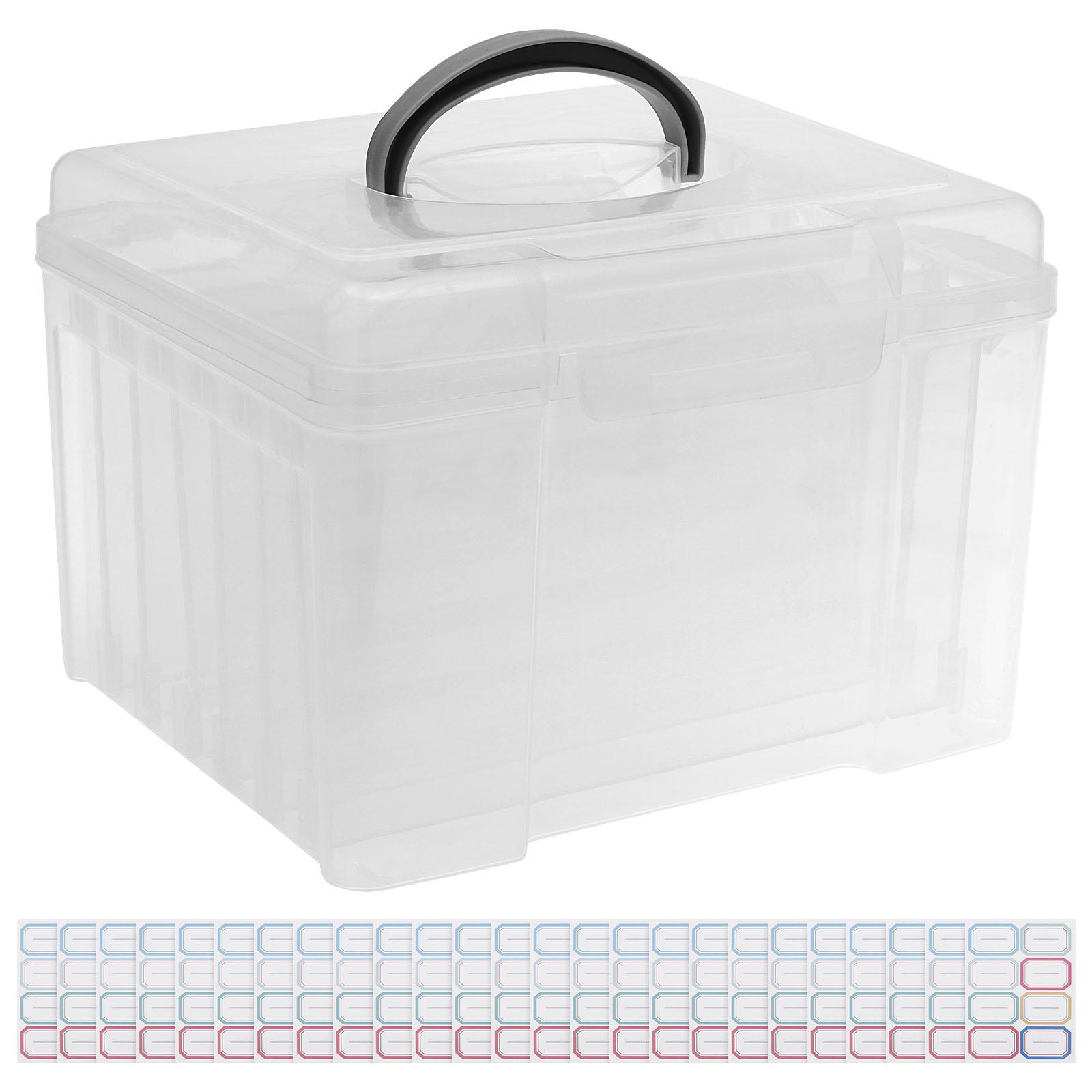 

1 Pc Photo Storage Box Greeting Card Storage Box with 6 Removable Adjustable Dividers and Stickers Compartment Organizer Boxes