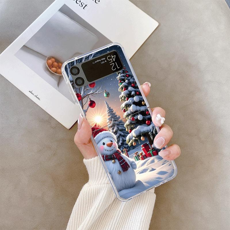 Winter Snow Scene Snowman Christmas Tree Clear Phone Case for Samsung Galaxy Z Flip 7 Flip 6 4 3 Folding Cover for Z Flip7 Flip5