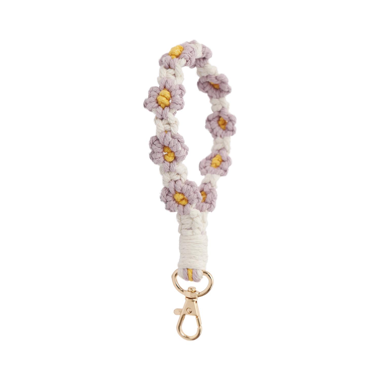 1/2PCS Bohemian Hand Woven Rope Keychain Wrist Strap Nordic Style Daisy Flower Mobile Phone Lanyard фиолетовый