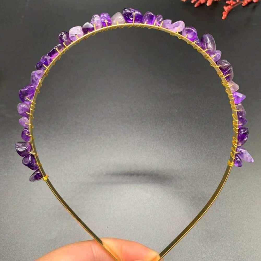 

Stone Gift for Women Colorful Stone Stone Tiara Raw Quartz Crystal Headband Amethyst Hair Hoop Amethyst