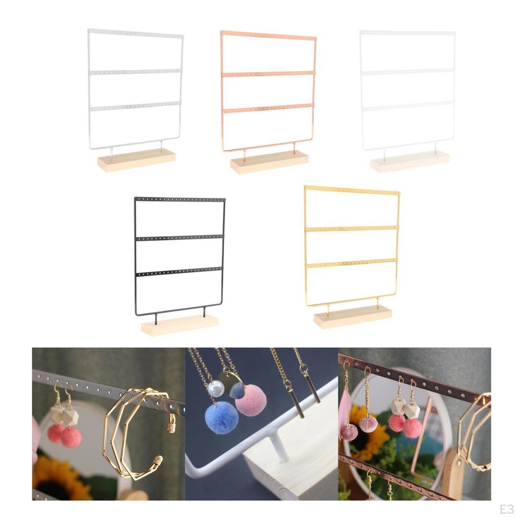 Earring Holder Stand 3 Tier Rectangular with Wood Base Versatile Jewelry Towel Elegant Durable