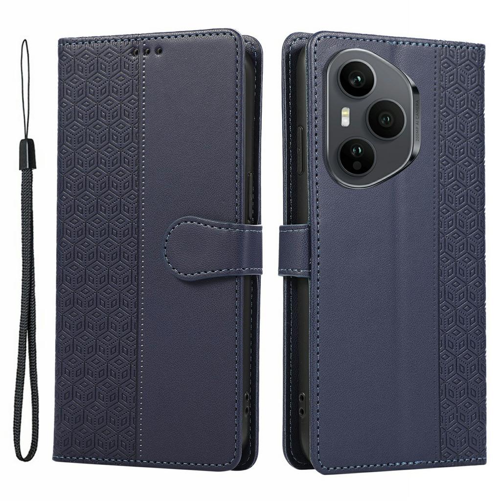 For Honor 400 Pro 5G (Global) Case Splicing Imprinted Rhombus Leather Phone Cover with Wrist Strap