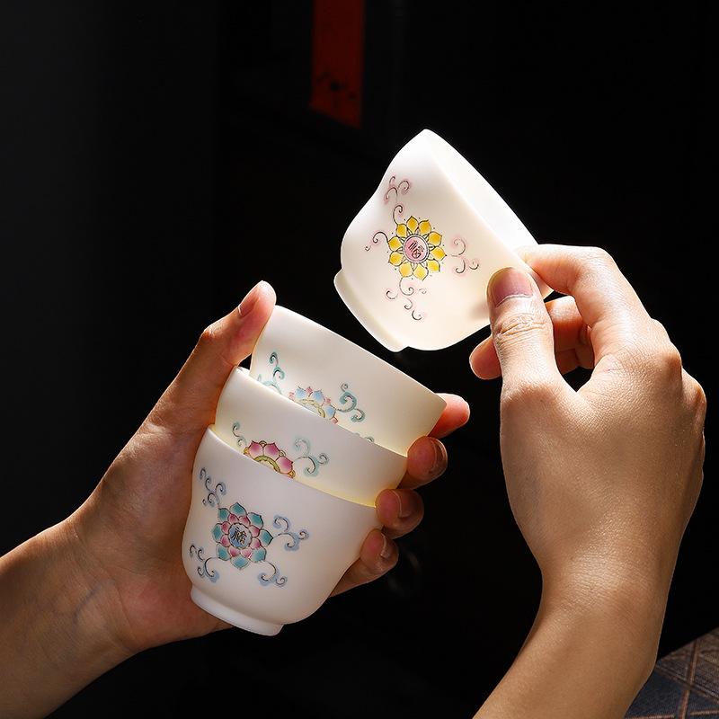 

Dehua suet jade white porcelain high-end hand-painted master cup gift points exchange gift ceramic tea set tea cup