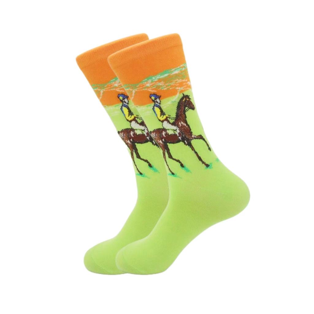 1 pair of European and American trendy socks with personalized street fashion oil painting series socks