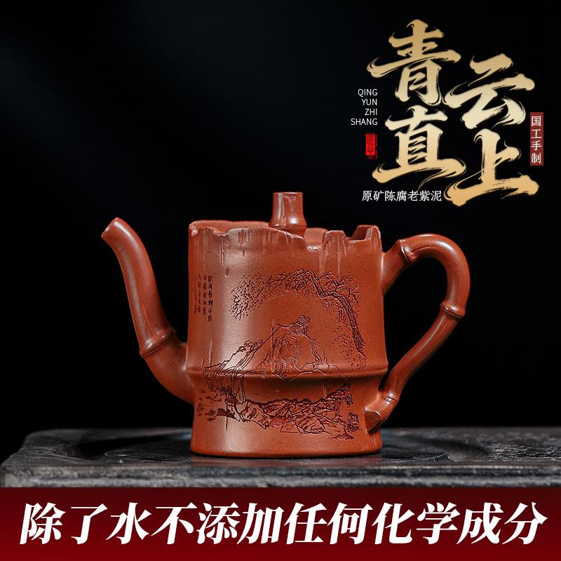 

150ML Antique Yixing Purple Clay Teapots Handmade Carved Pot Raw Ore Purple Mud Tea Brewing Kettle Zisha Tea Set Collection Gift