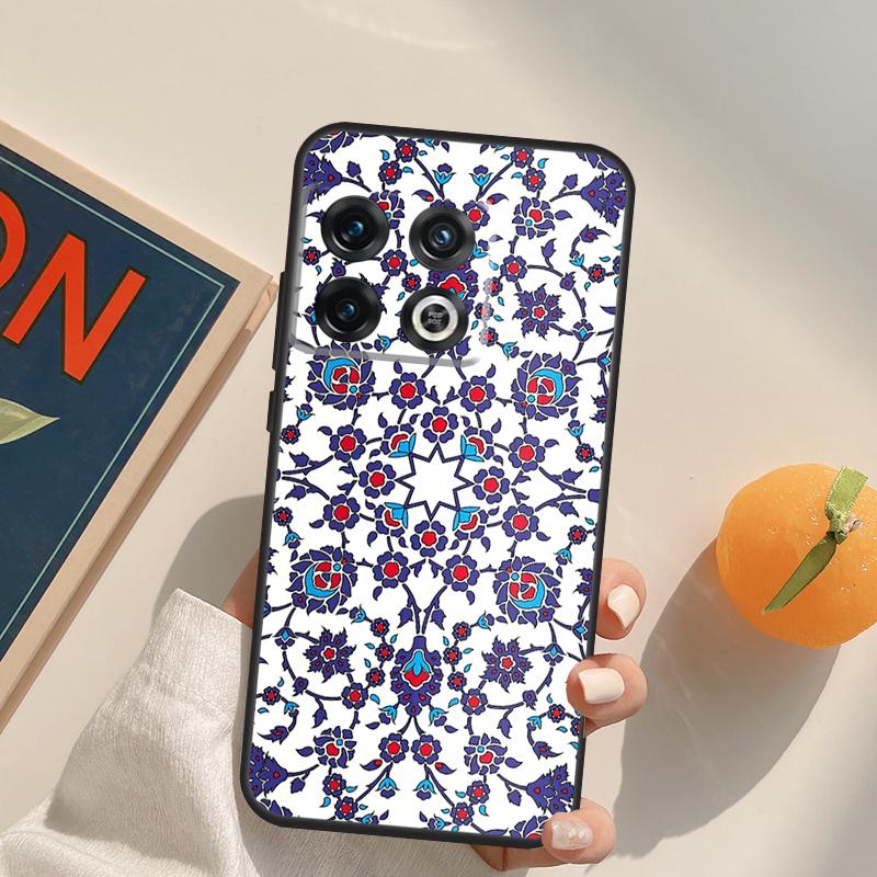 Square Turkish Flower Tiles Case For OnePlus 13T 10T 10R 12R 13R 15 13 12 11 10 9 Pro Nord CE 5 2 3 4 Lite N20 N30 Cover