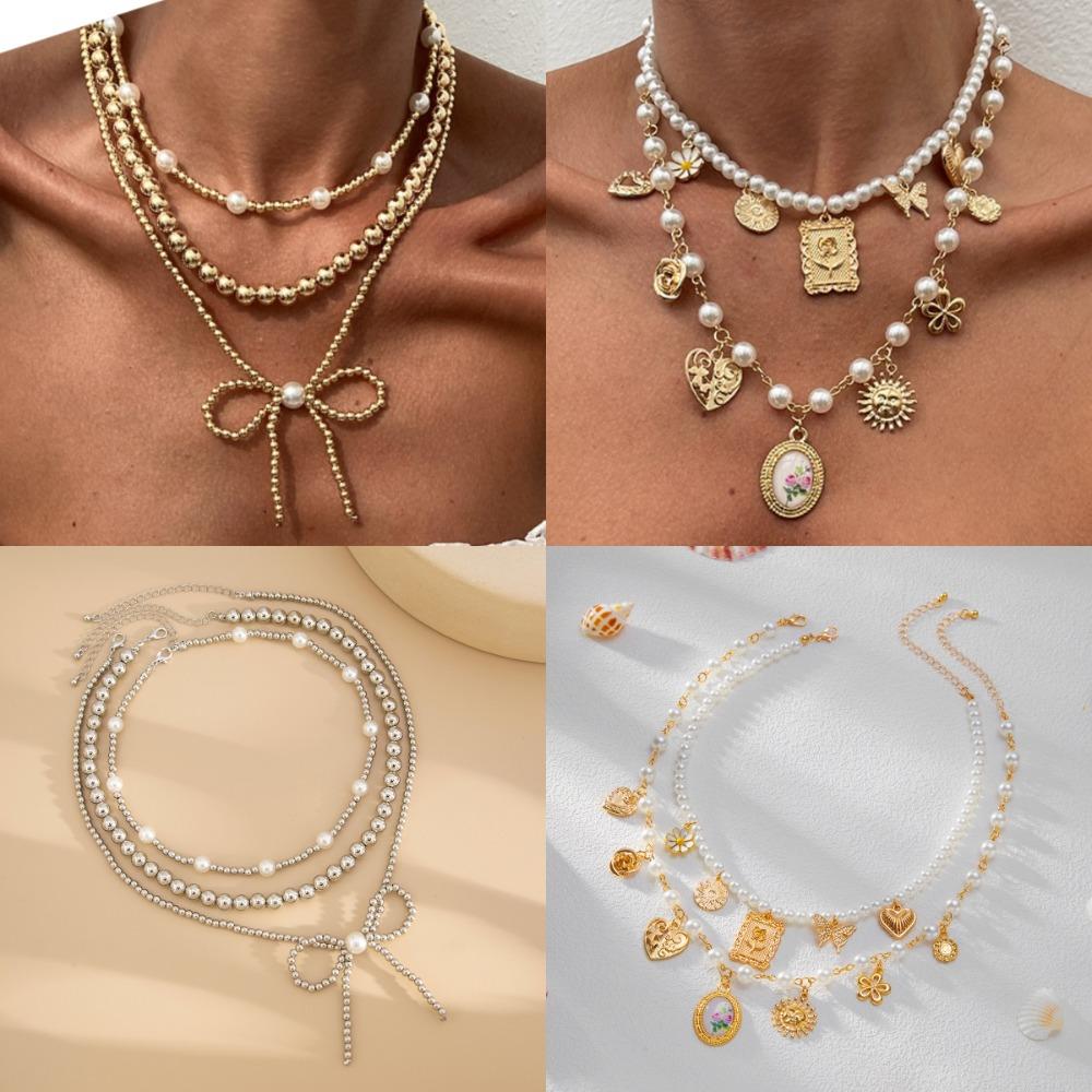 Multi-layer Butterfly Sunflower Necklace Heart Bowknot Pendant Choker  Bridal